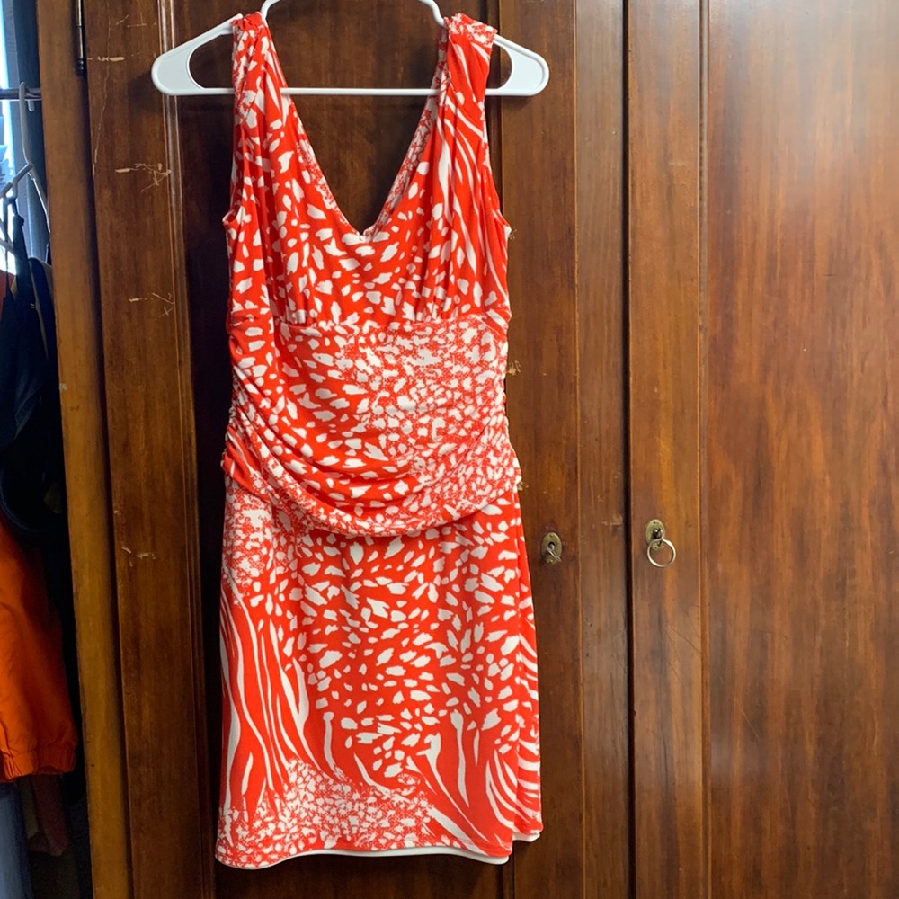 Ann Taylor Orange and White Printed  Dress